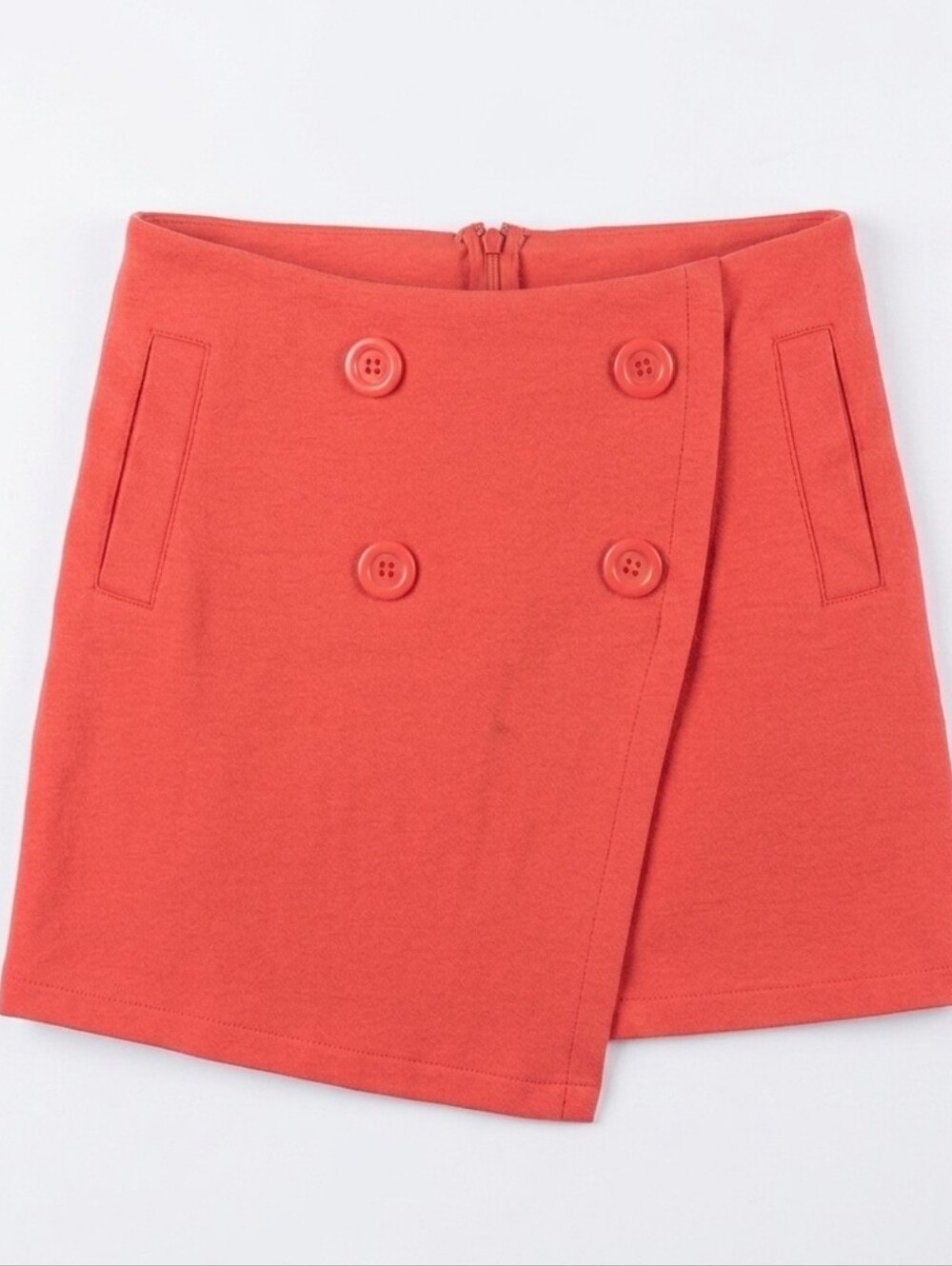 Little Miss Captain Orange Double-Button Wrap-Style Cotton Mini Skirt Size M
